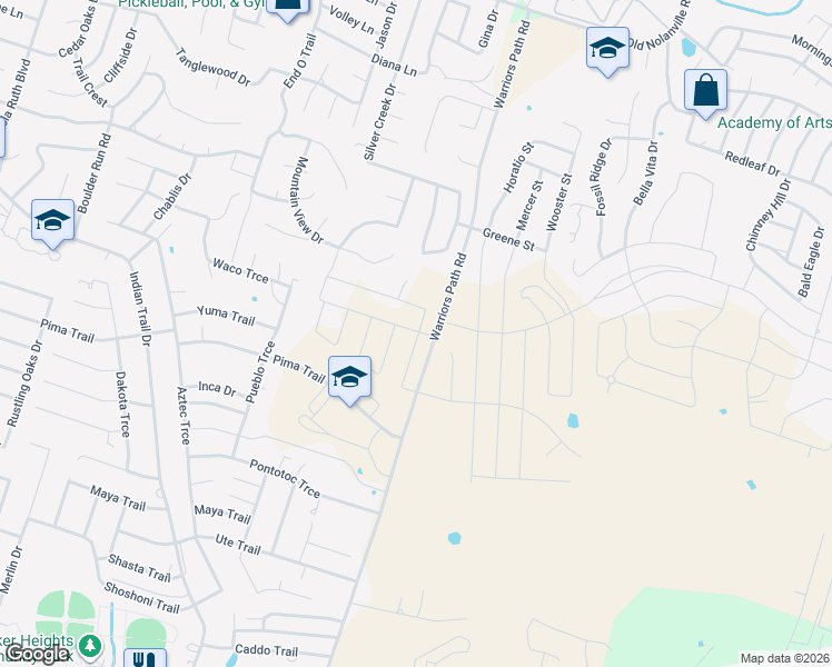 map of restaurants, bars, coffee shops, grocery stores, and more near 1800 Warriors Path in Harker Heights