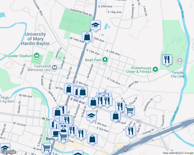 map of restaurants, bars, coffee shops, grocery stores, and more near 820 North Beal Street in Belton