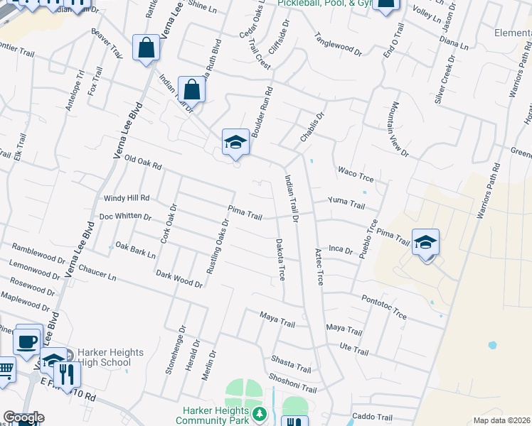 map of restaurants, bars, coffee shops, grocery stores, and more near 1513 Dakota Trce in Harker Heights