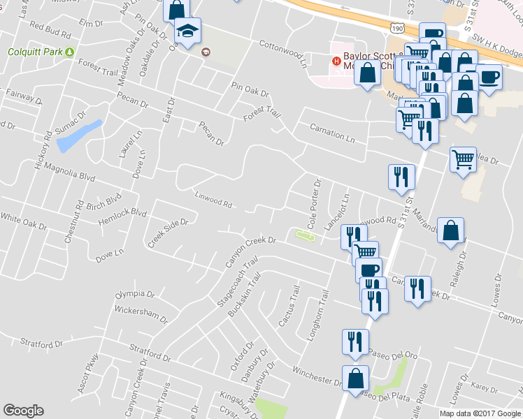 map of restaurants, bars, coffee shops, grocery stores, and more near 4003 Wendy Oaks Drive in Temple