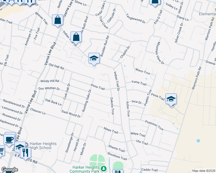 map of restaurants, bars, coffee shops, grocery stores, and more near 1514 Dakota Trce in Harker Heights