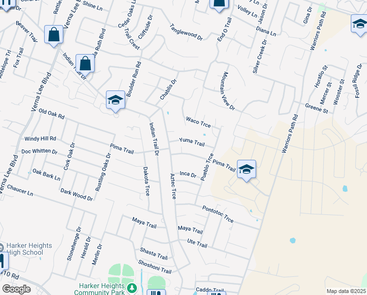 map of restaurants, bars, coffee shops, grocery stores, and more near 1602 Yuma Trail in Harker Heights