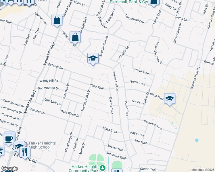map of restaurants, bars, coffee shops, grocery stores, and more near 1513 Dakota Trce in Harker Heights
