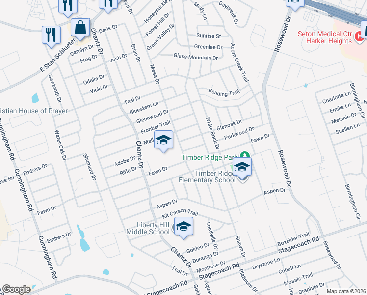 map of restaurants, bars, coffee shops, grocery stores, and more near 4701 Browning Drive in Killeen