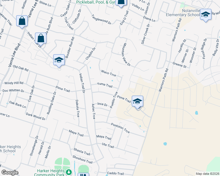 map of restaurants, bars, coffee shops, grocery stores, and more near 1620 Yuma Trail in Harker Heights