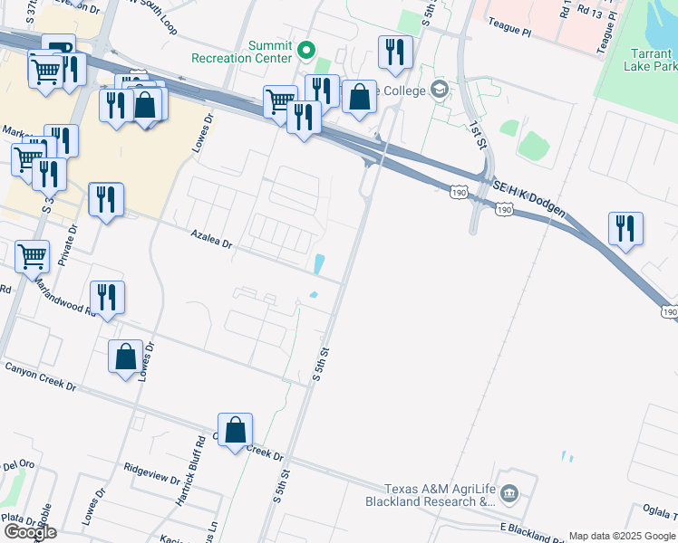 map of restaurants, bars, coffee shops, grocery stores, and more near 3308 South 5th Street in Temple