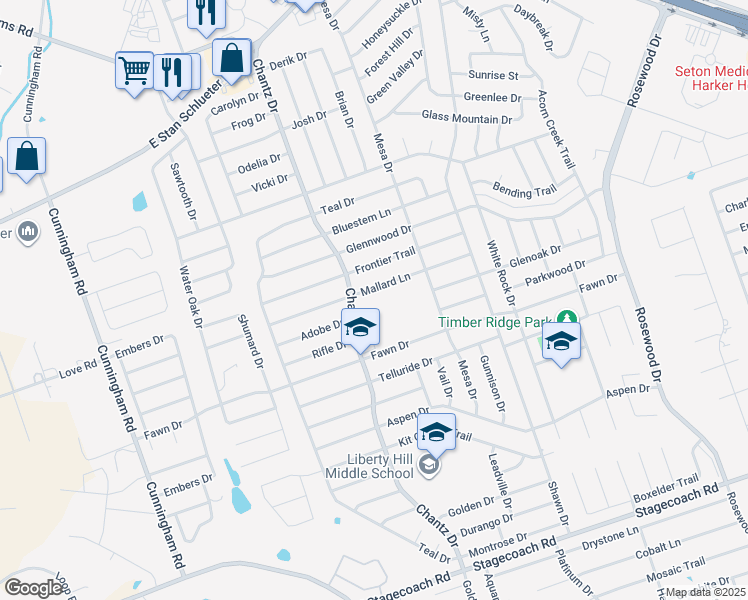 map of restaurants, bars, coffee shops, grocery stores, and more near 4408 Mallard Ln in Killeen