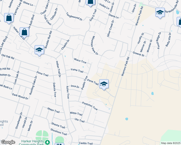 map of restaurants, bars, coffee shops, grocery stores, and more near 1633 Yuma Trail in Harker Heights