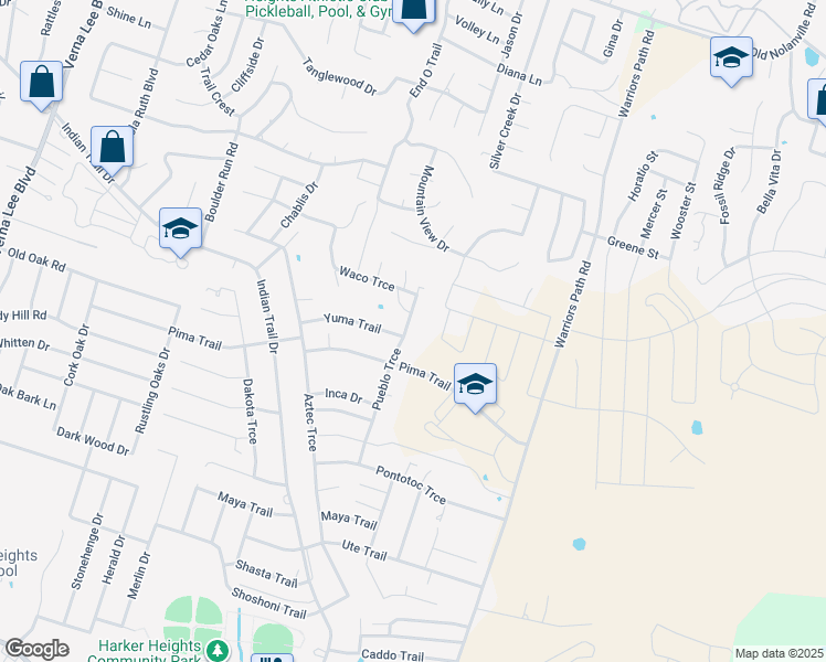 map of restaurants, bars, coffee shops, grocery stores, and more near 1515 Pueblo Trce in Harker Heights
