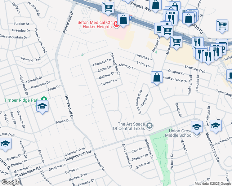 map of restaurants, bars, coffee shops, grocery stores, and more near 5303 Southern Belle Drive in Killeen
