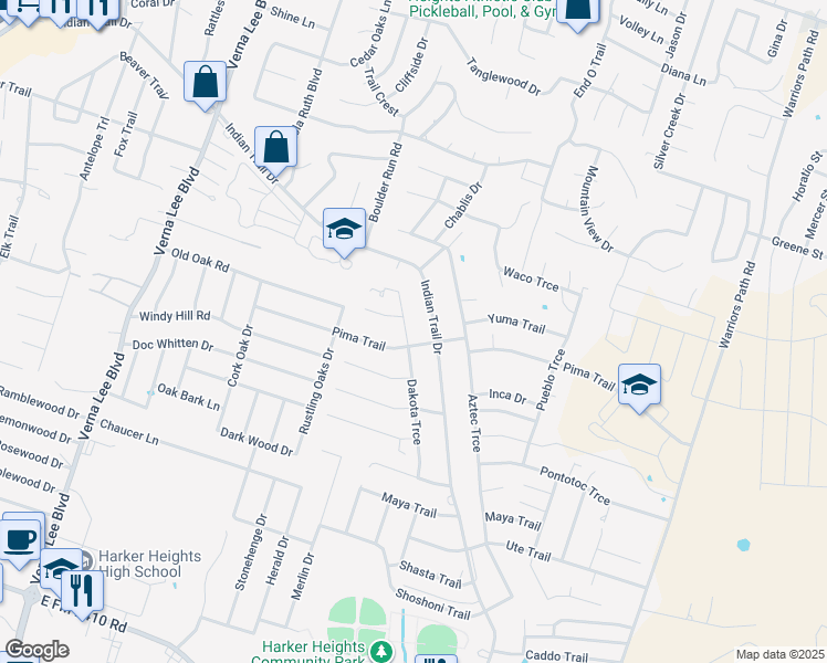 map of restaurants, bars, coffee shops, grocery stores, and more near 1513 Dakota Trce in Harker Heights