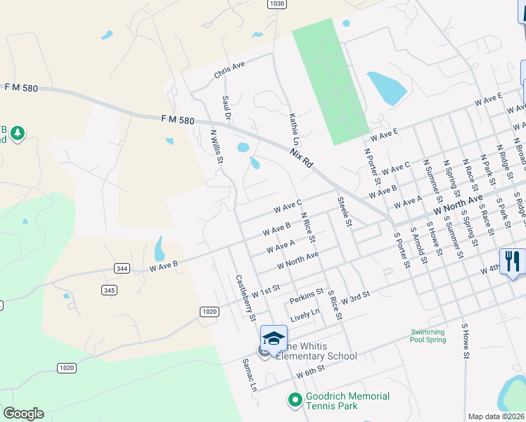 map of restaurants, bars, coffee shops, grocery stores, and more near 1401 West Avenue C in Lampasas