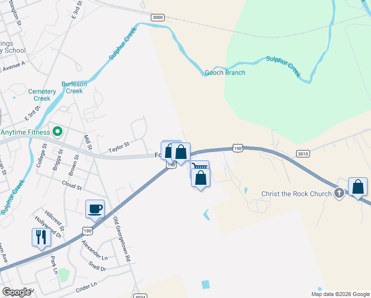 map of restaurants, bars, coffee shops, grocery stores, and more near 1940 U.S. 190 in Lampasas