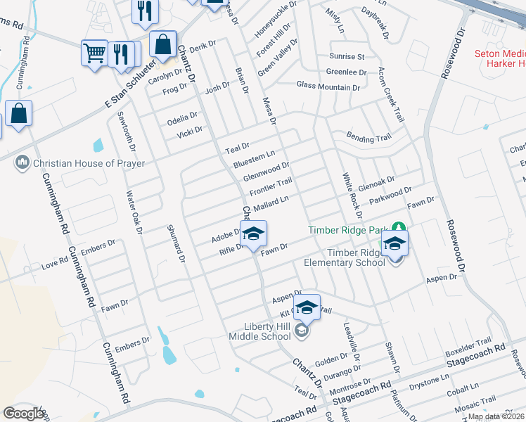 map of restaurants, bars, coffee shops, grocery stores, and more near 4408 Mallard Lane in Killeen
