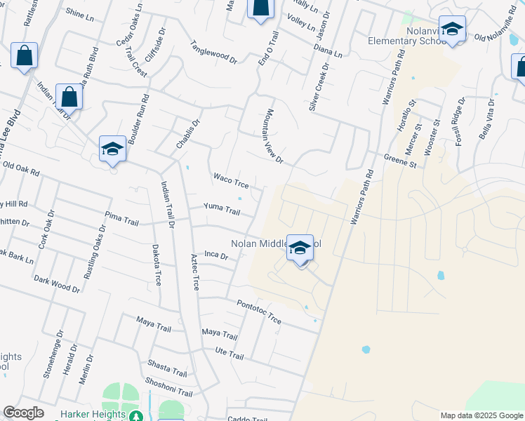 map of restaurants, bars, coffee shops, grocery stores, and more near 1633 Yuma Trail in Harker Heights