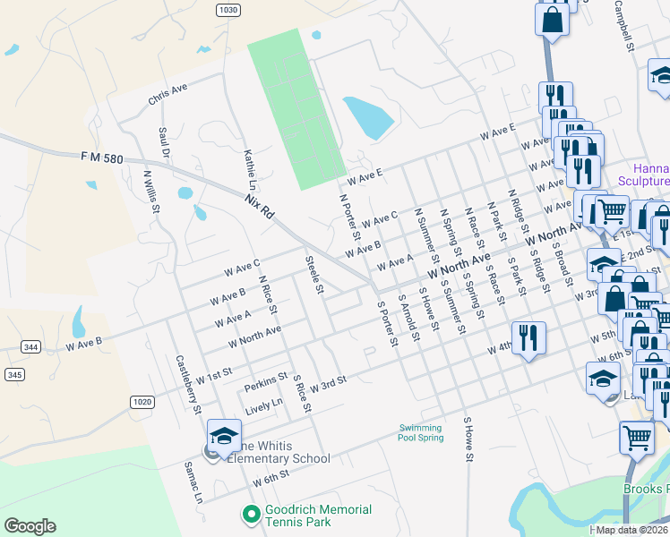 map of restaurants, bars, coffee shops, grocery stores, and more near 1114 Nix Road in Lampasas