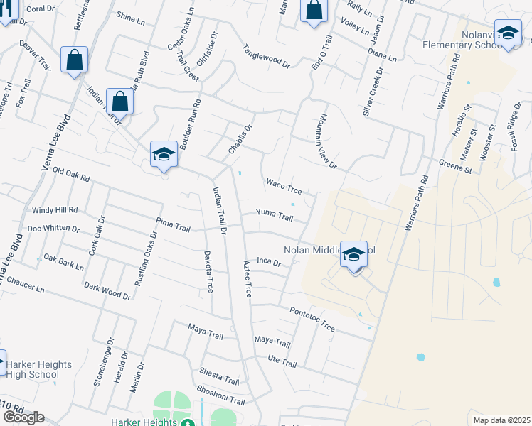 map of restaurants, bars, coffee shops, grocery stores, and more near 1602 Yuma Trail in Harker Heights