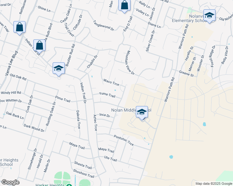 map of restaurants, bars, coffee shops, grocery stores, and more near 1633 Yuma Trail in Harker Heights
