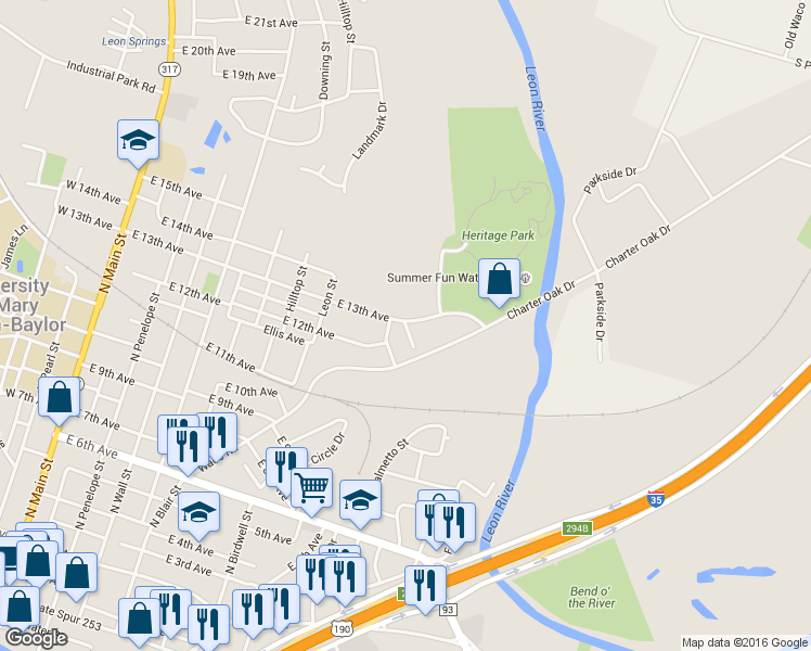 map of restaurants, bars, coffee shops, grocery stores, and more near 907 Hander Ln in Belton