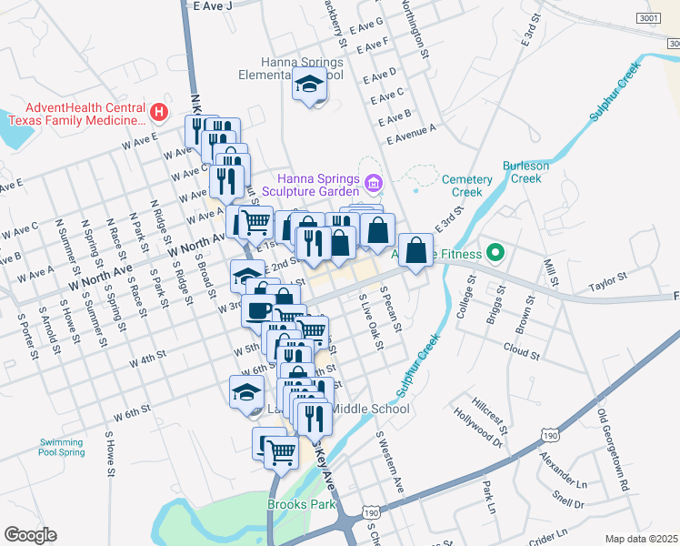 map of restaurants, bars, coffee shops, grocery stores, and more near 410 East 3rd Street in Lampasas