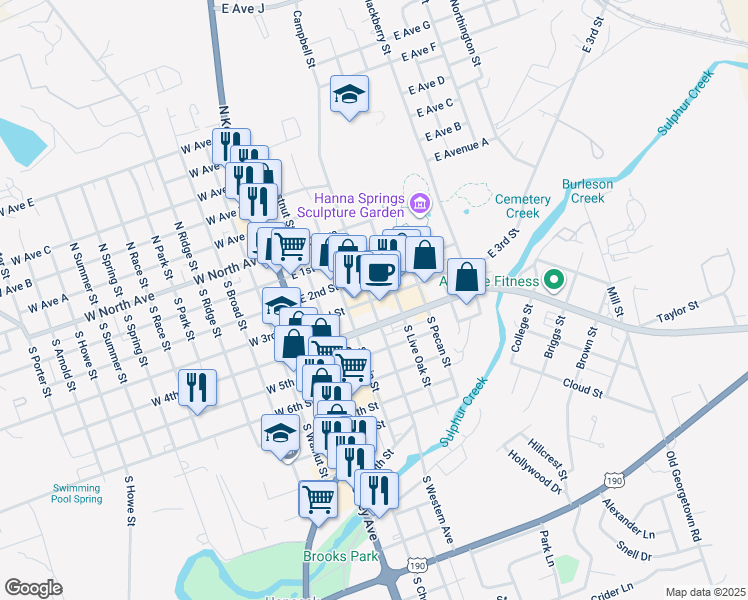 map of restaurants, bars, coffee shops, grocery stores, and more near 312 East 3rd Street in Lampasas