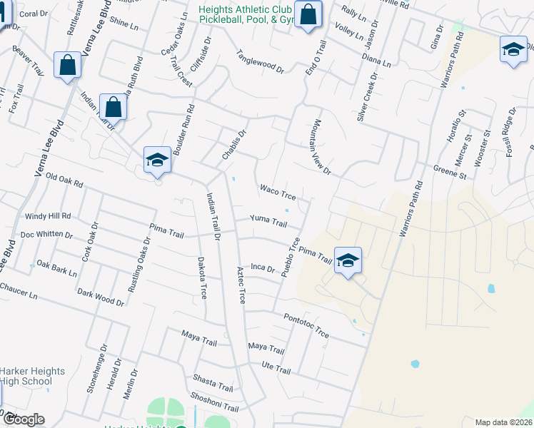 map of restaurants, bars, coffee shops, grocery stores, and more near 1615 Yuma Trail in Harker Heights