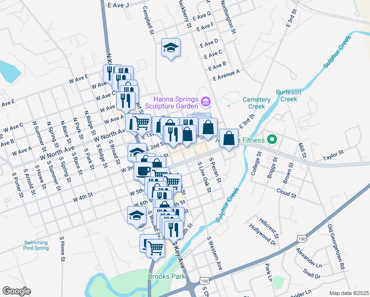 map of restaurants, bars, coffee shops, grocery stores, and more near 410 East 3rd Street in Lampasas