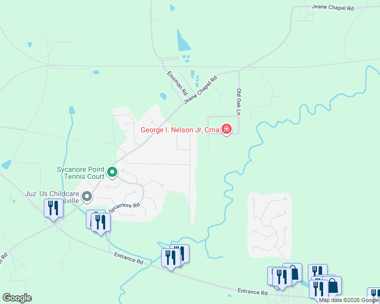 map of restaurants, bars, coffee shops, grocery stores, and more near 116 Veterans Lane in Leesville