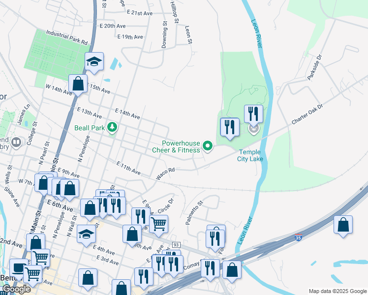 map of restaurants, bars, coffee shops, grocery stores, and more near 824 East 12th Avenue in Belton