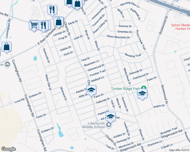 map of restaurants, bars, coffee shops, grocery stores, and more near 4503 Frontier Trail in Killeen