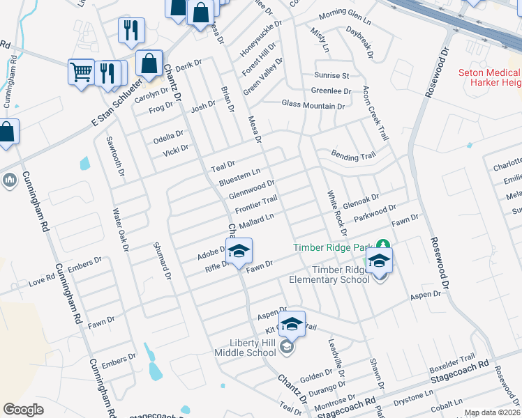 map of restaurants, bars, coffee shops, grocery stores, and more near 4608 Frontier Trail in Killeen