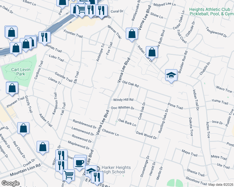 map of restaurants, bars, coffee shops, grocery stores, and more near 2010 Shadow Ridge Road in Harker Heights