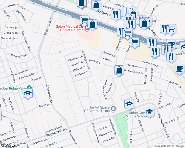 map of restaurants, bars, coffee shops, grocery stores, and more near 5608 Birmingham Circle in Killeen