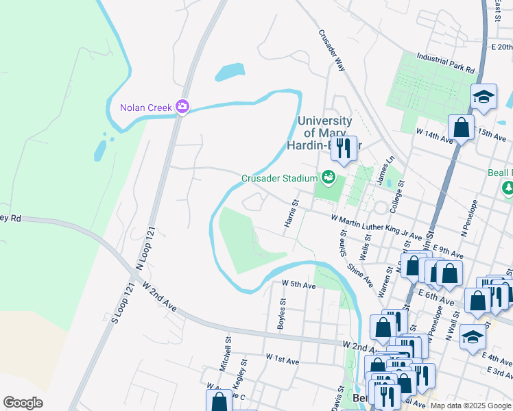 map of restaurants, bars, coffee shops, grocery stores, and more near 1003 West Martin Luther King Junior Avenue in Belton