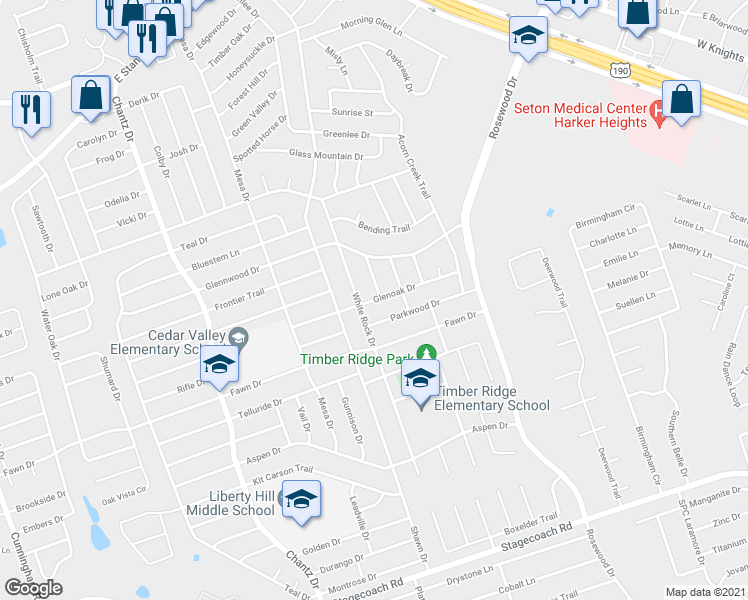 map of restaurants, bars, coffee shops, grocery stores, and more near 5015 Wind Song Drive in Killeen