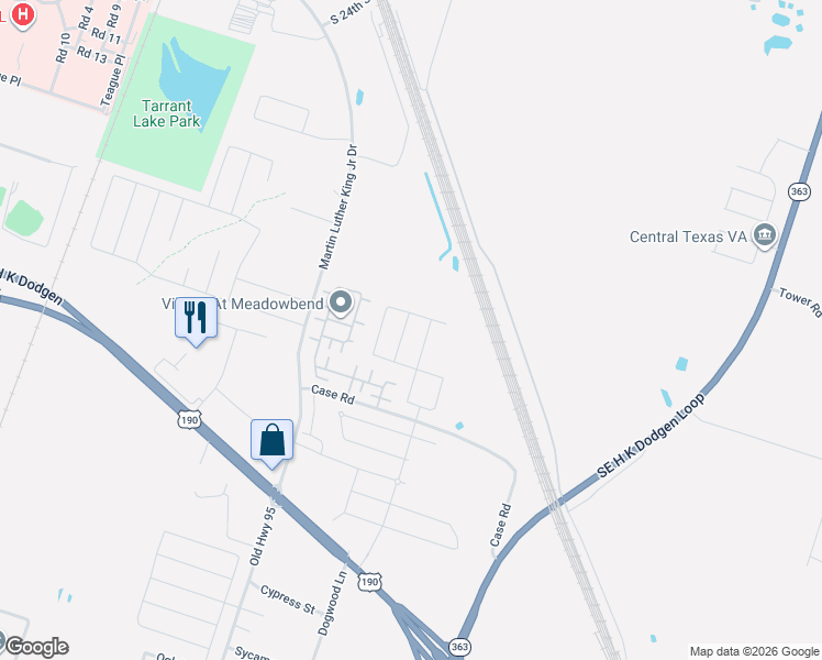 map of restaurants, bars, coffee shops, grocery stores, and more near 2505 Elk Creek Street in Temple