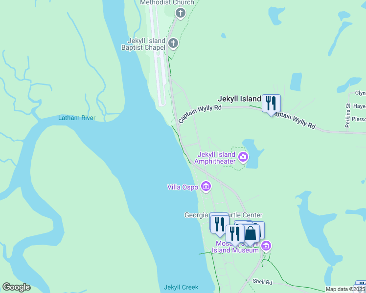 map of restaurants, bars, coffee shops, grocery stores, and more near Riverview Drive in Glynn County