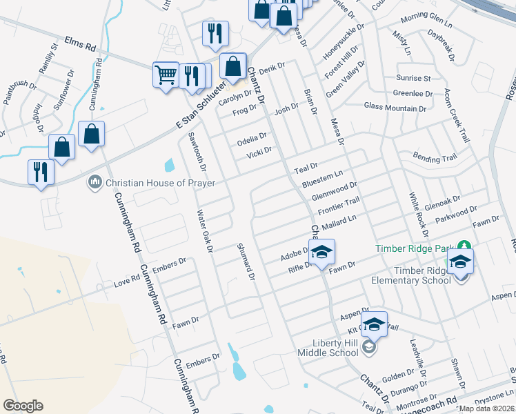 map of restaurants, bars, coffee shops, grocery stores, and more near 4202 Bluestem Lane in Killeen