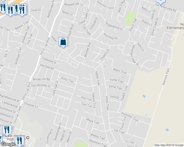 map of restaurants, bars, coffee shops, grocery stores, and more near 1501 Dakota Trce in Harker Heights