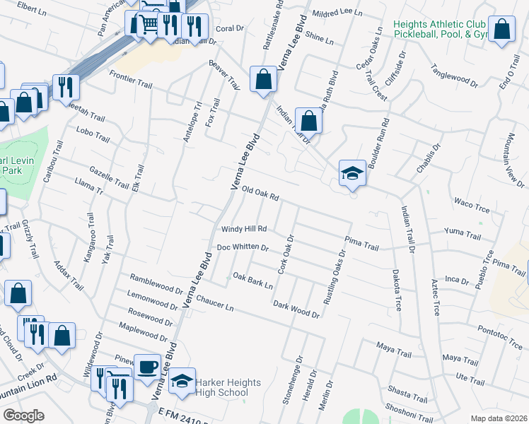 map of restaurants, bars, coffee shops, grocery stores, and more near 2005 Whisper Wood Road in Harker Heights