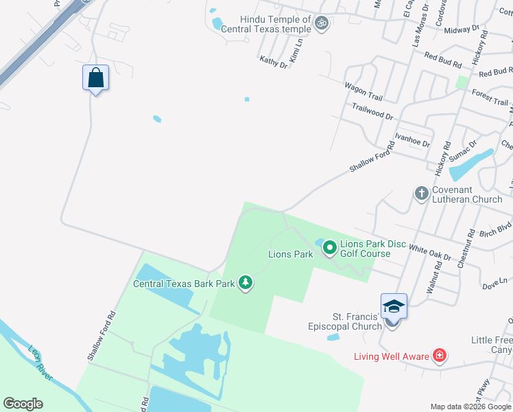 map of restaurants, bars, coffee shops, grocery stores, and more near 4500 Shallow Ford Road in Temple