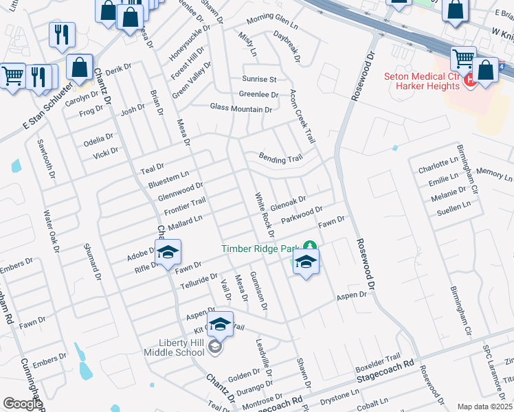 map of restaurants, bars, coffee shops, grocery stores, and more near 5007 Shawn Drive in Killeen