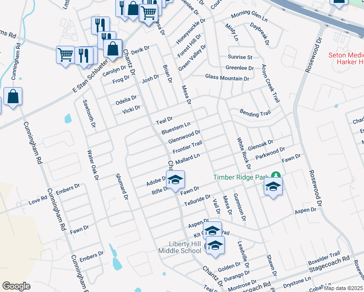 map of restaurants, bars, coffee shops, grocery stores, and more near 4503 Frontier Trail in Killeen