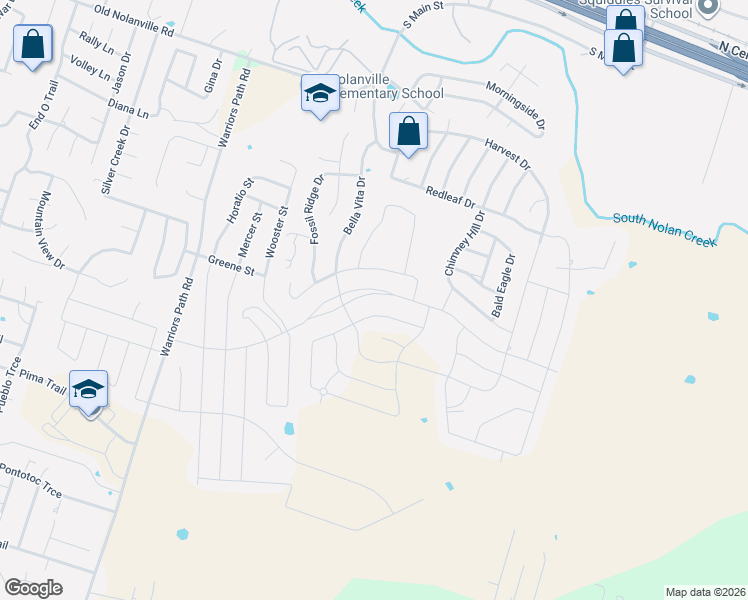map of restaurants, bars, coffee shops, grocery stores, and more near 6012 Bella Charca Parkway in Nolanville