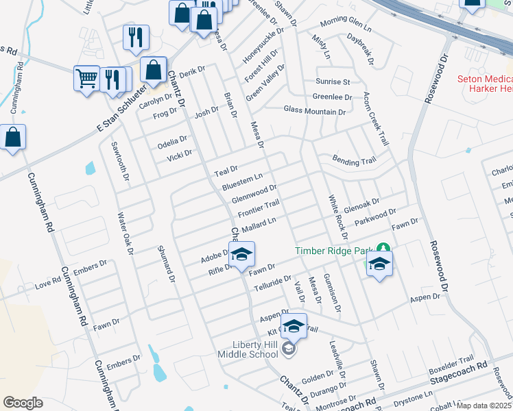map of restaurants, bars, coffee shops, grocery stores, and more near 4503 Frontier Trail in Killeen
