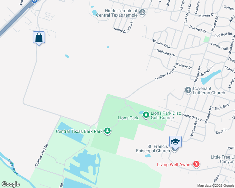 map of restaurants, bars, coffee shops, grocery stores, and more near 4500-4898 Shallow Ford Road in Temple