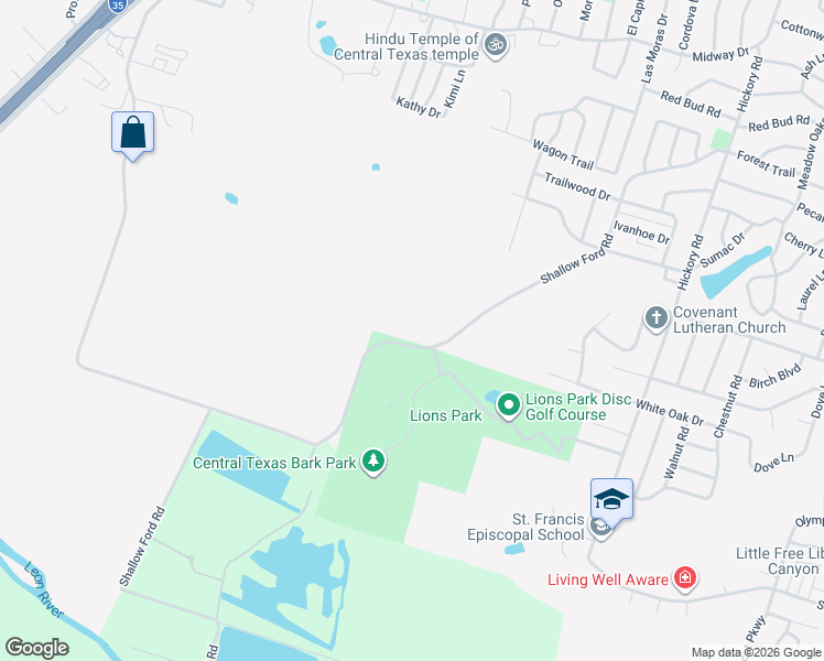 map of restaurants, bars, coffee shops, grocery stores, and more near 4500-4898 Shallow Ford Road in Temple