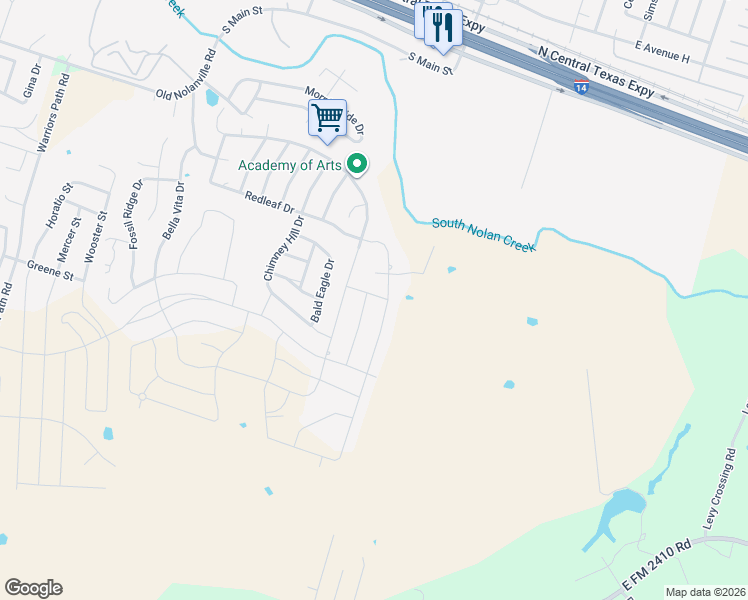 map of restaurants, bars, coffee shops, grocery stores, and more near 3003 Whitetail Trail in Nolanville