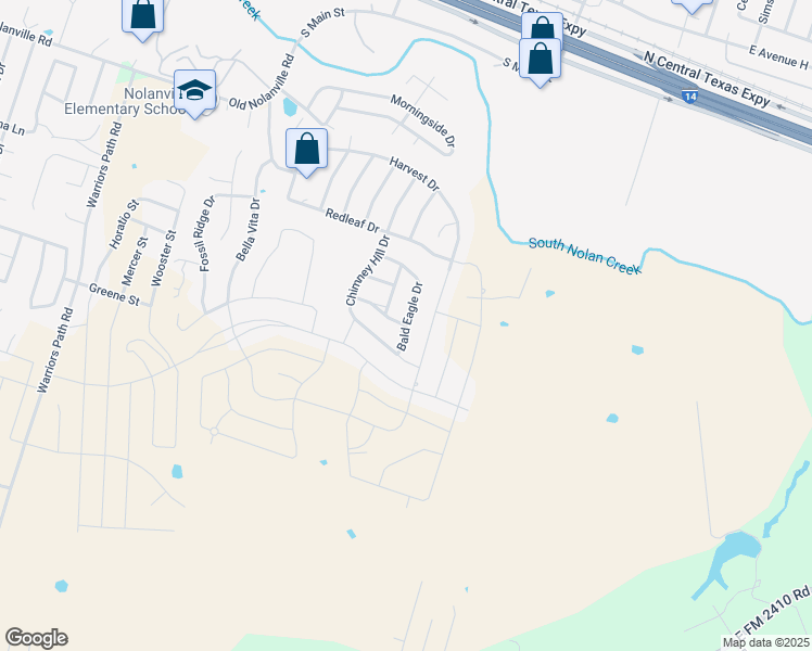 map of restaurants, bars, coffee shops, grocery stores, and more near Bald Eagle Drive in Nolanville