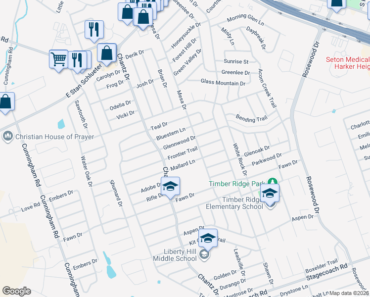 map of restaurants, bars, coffee shops, grocery stores, and more near 4503 Frontier Trail in Killeen